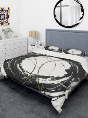 Gold Metallic Circle' Glam Bedding Set - Duvet Cover & Shams Queen